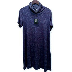 Bobeau Sz L Short Sleeve Cowl Neck Dress With Built-In Face Cover Heather Blue